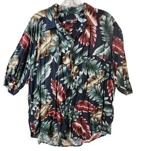Thums-Up for Him Tropical Floral Shirt Large Rayon Black Green Red